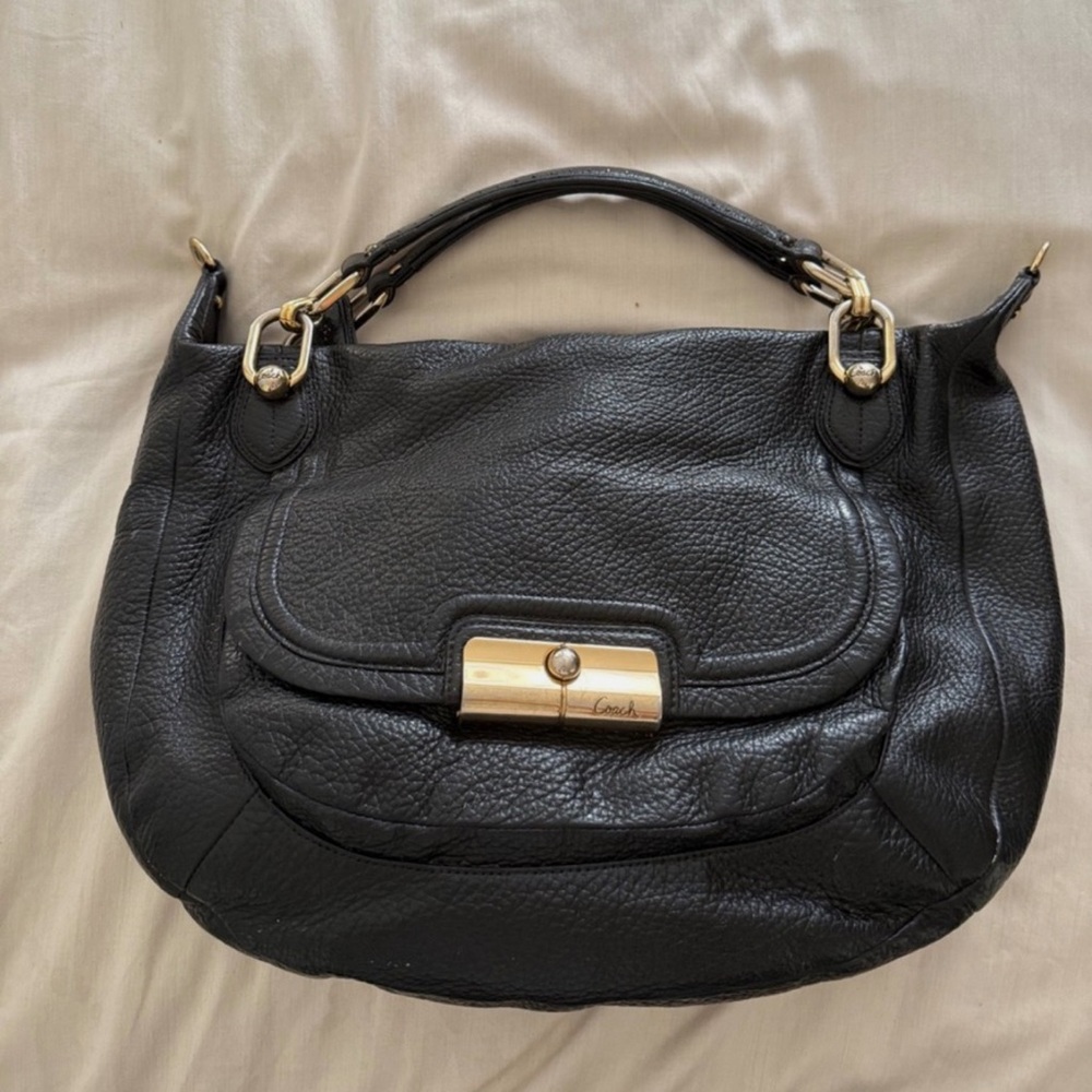 Coach Black Pebbled Leather Shoulder Kristen Handbag